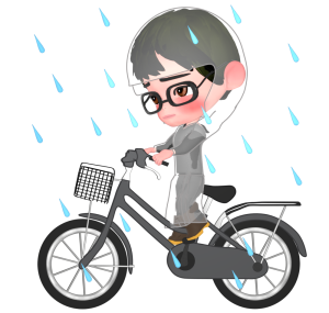 カッパで自転車に乗るイラスト