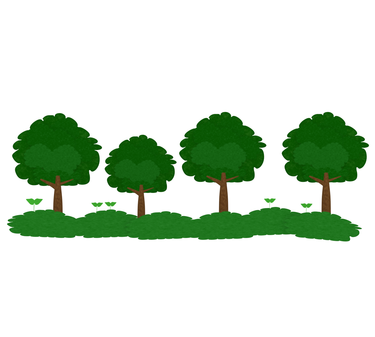横に並ぶ欅の木のイラスト