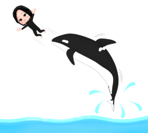 シャチショーとトレーナーのイラスト