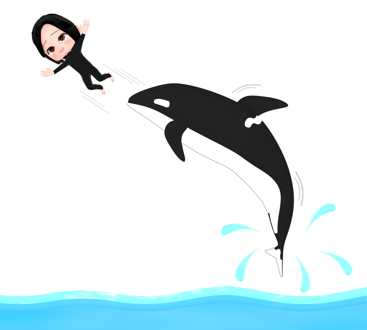シャチショーとトレーナーのイラスト