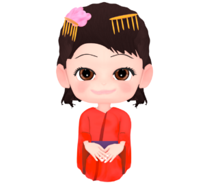 着物で座る女性のイラスト