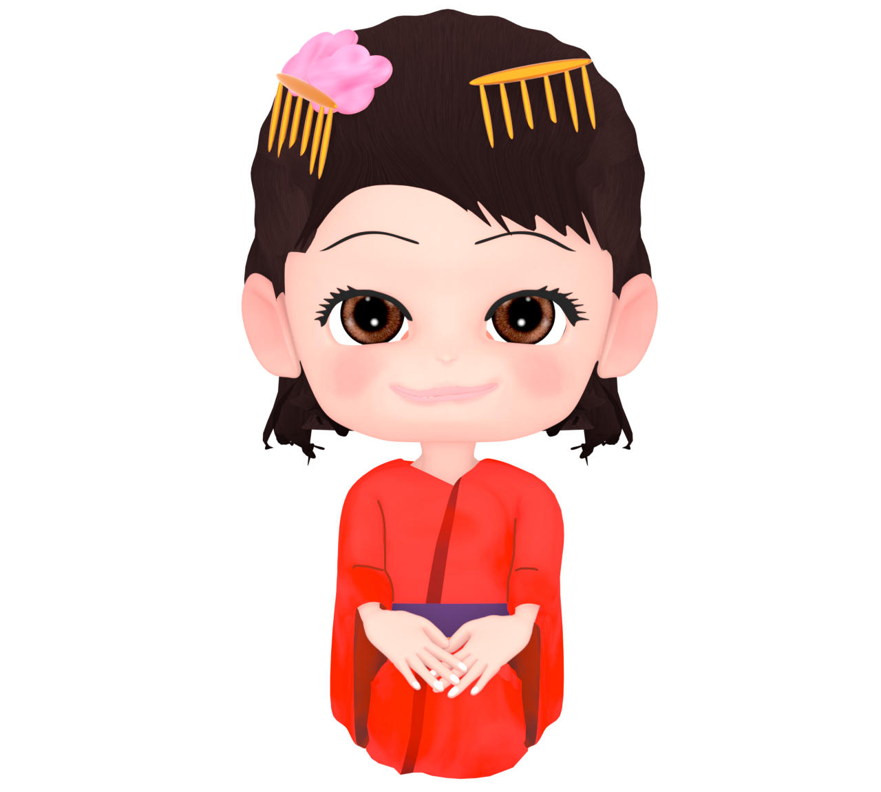 着物で座る女性のイラスト