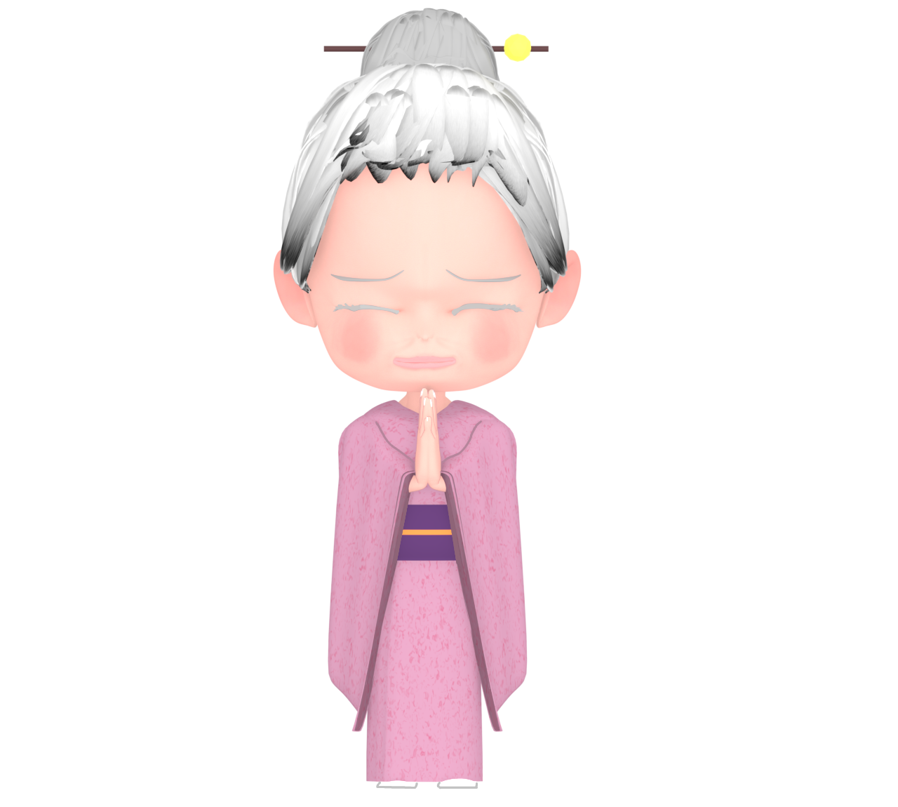 着物でお参りをするおばあちゃんのイラスト