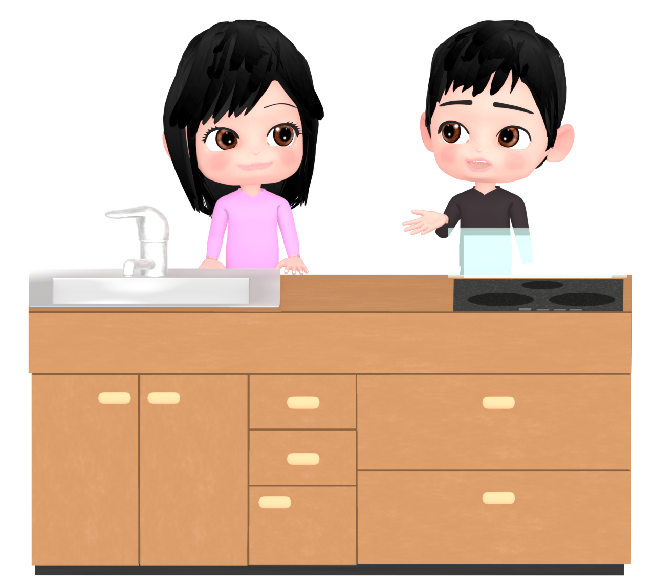 キッチンを見ている男女のイラスト 7 キッチンを見ている男女のイラスト