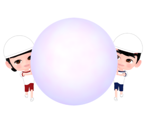 大玉転がしをする白組の女の子と男の子のイラスト