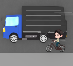 大型車の側を走る自転車のイラスト