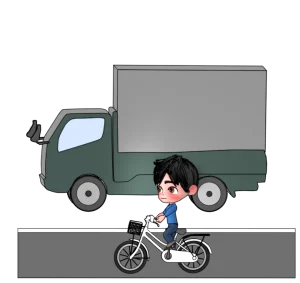 大型車の側を走る自転車のイラスト