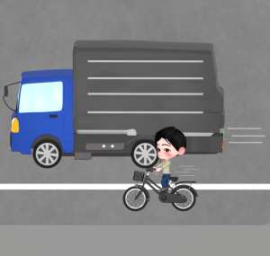 大型車の側を走る自転車のイラスト