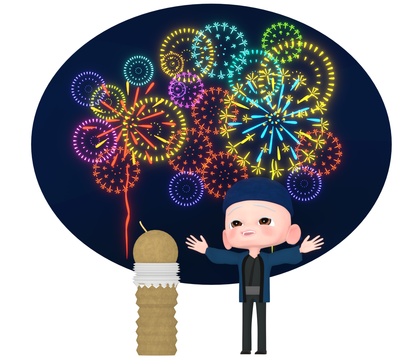 打ち上げる花火職人のイラスト