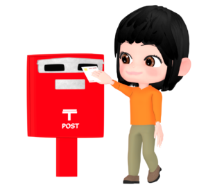 手紙を郵便ポストに入れる女性のイラスト