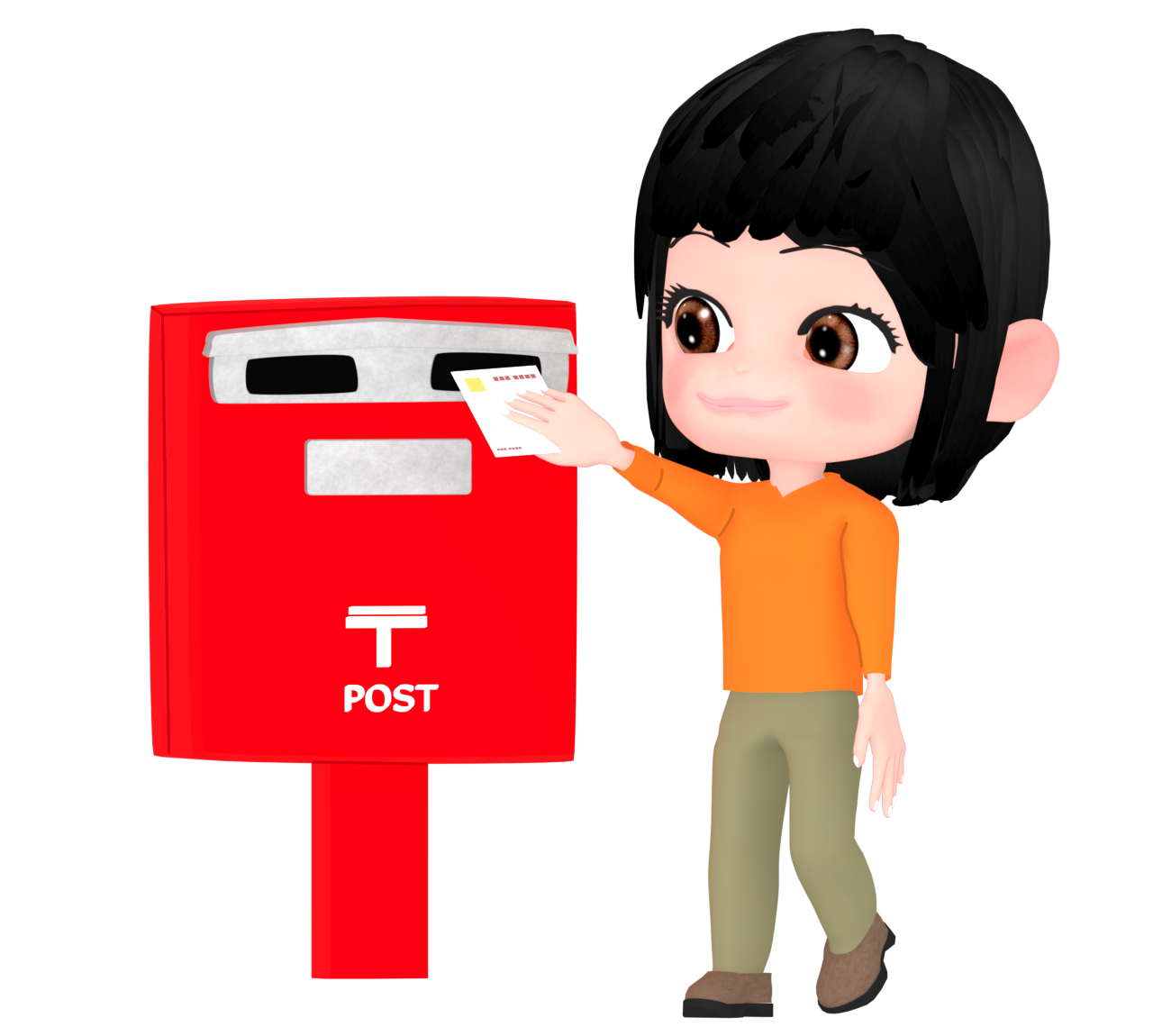 手紙を郵便ポストに入れる女性のイラスト