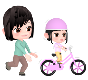 自転車に乗る子供と手を離す大人のイラスト