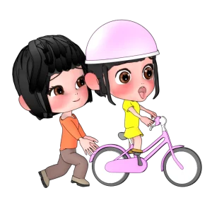 自転車から手を離す大人と怖がる子供のイラスト