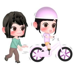自転車から手を離す大人と怖がる子供のイラスト