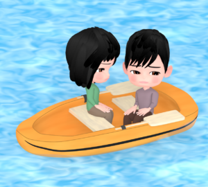救命ボートに乗る人のイラスト