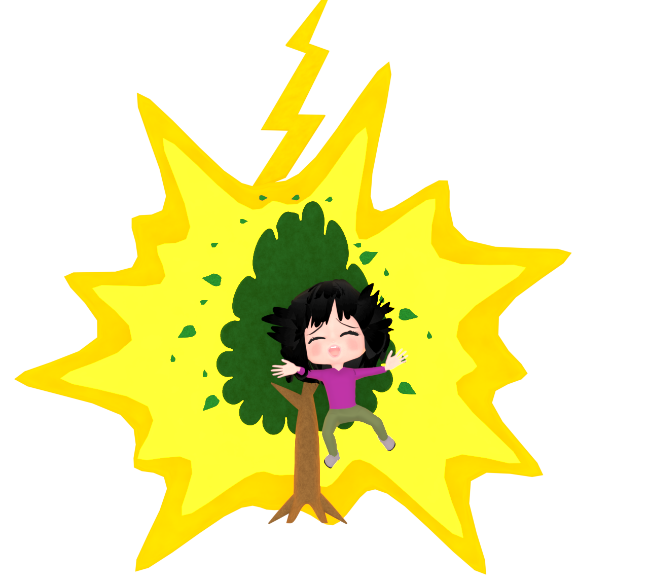雷の側撃雷が直撃をする女性のイラスト