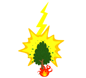落雷で燃える木のイラスト