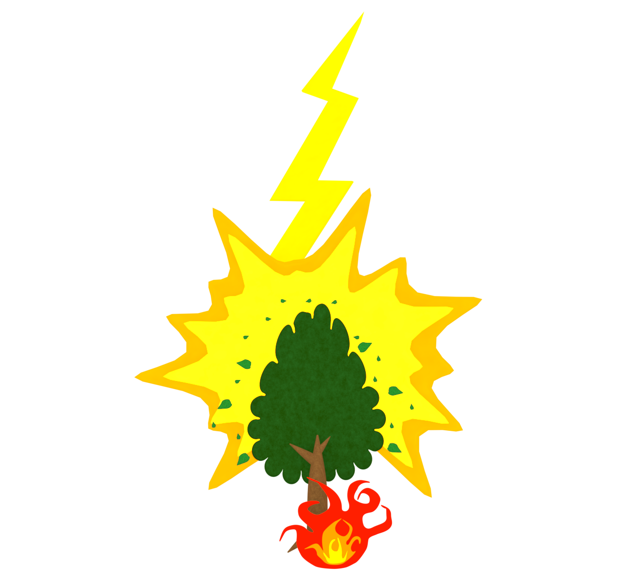 落雷で燃える木のイラスト