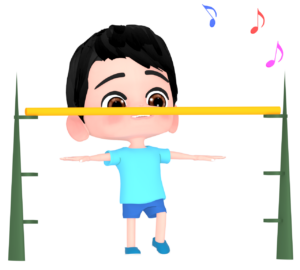 リンボーダンスを楽しむ男の子のイラスト