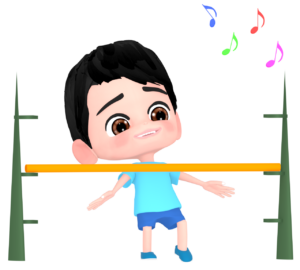 リンボーダンスに挑戦をする男の子のイラスト