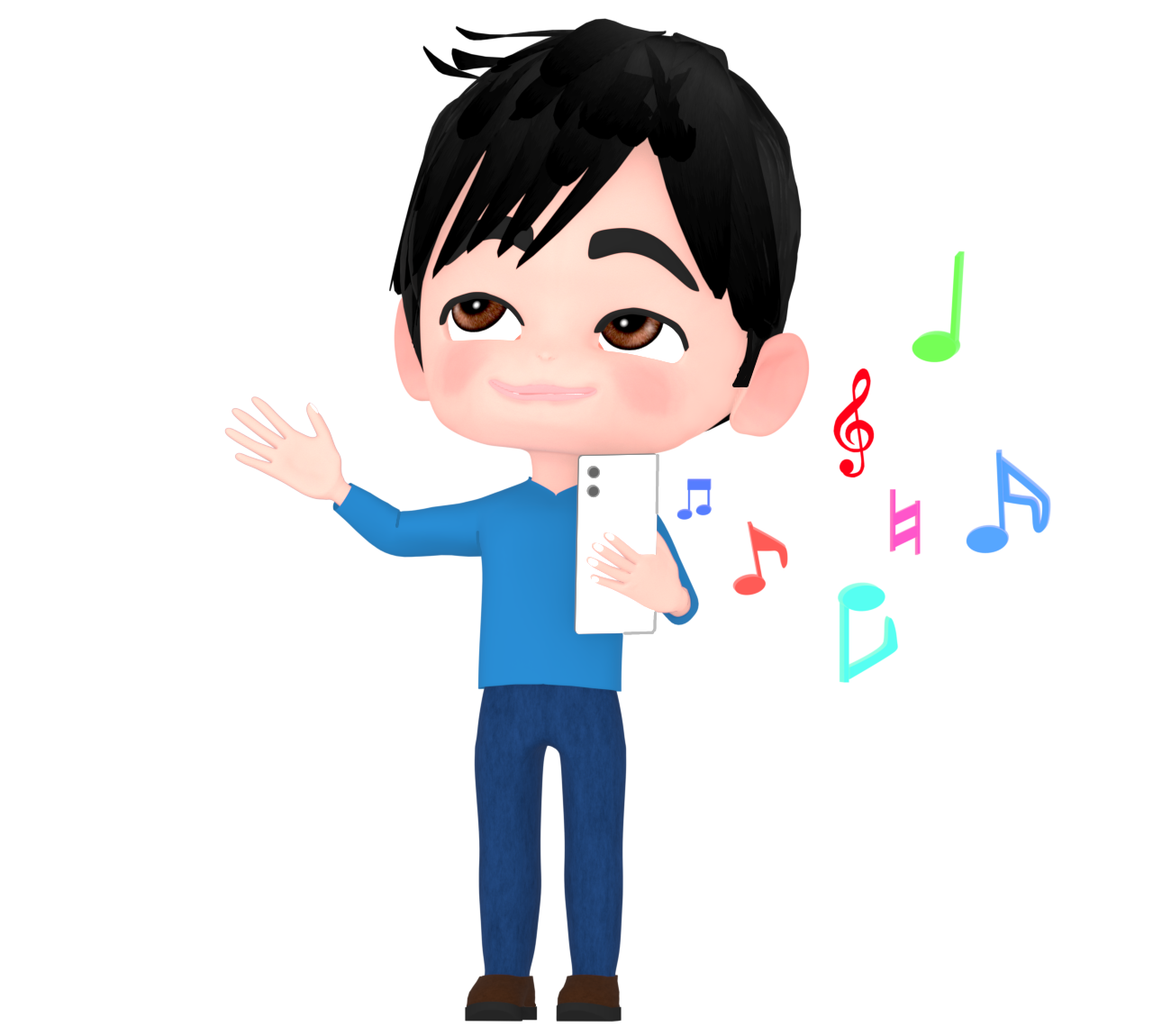 スマホで音楽を聴く男性のイラスト