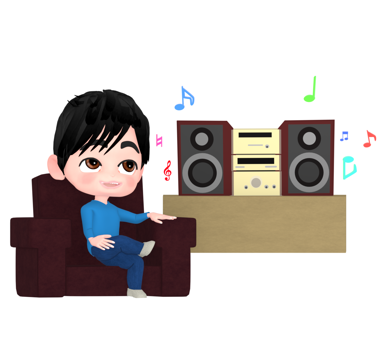音楽鑑賞を楽しむ男性のイラスト