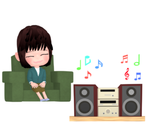 音楽鑑賞でリラックスをする女性のイラスト