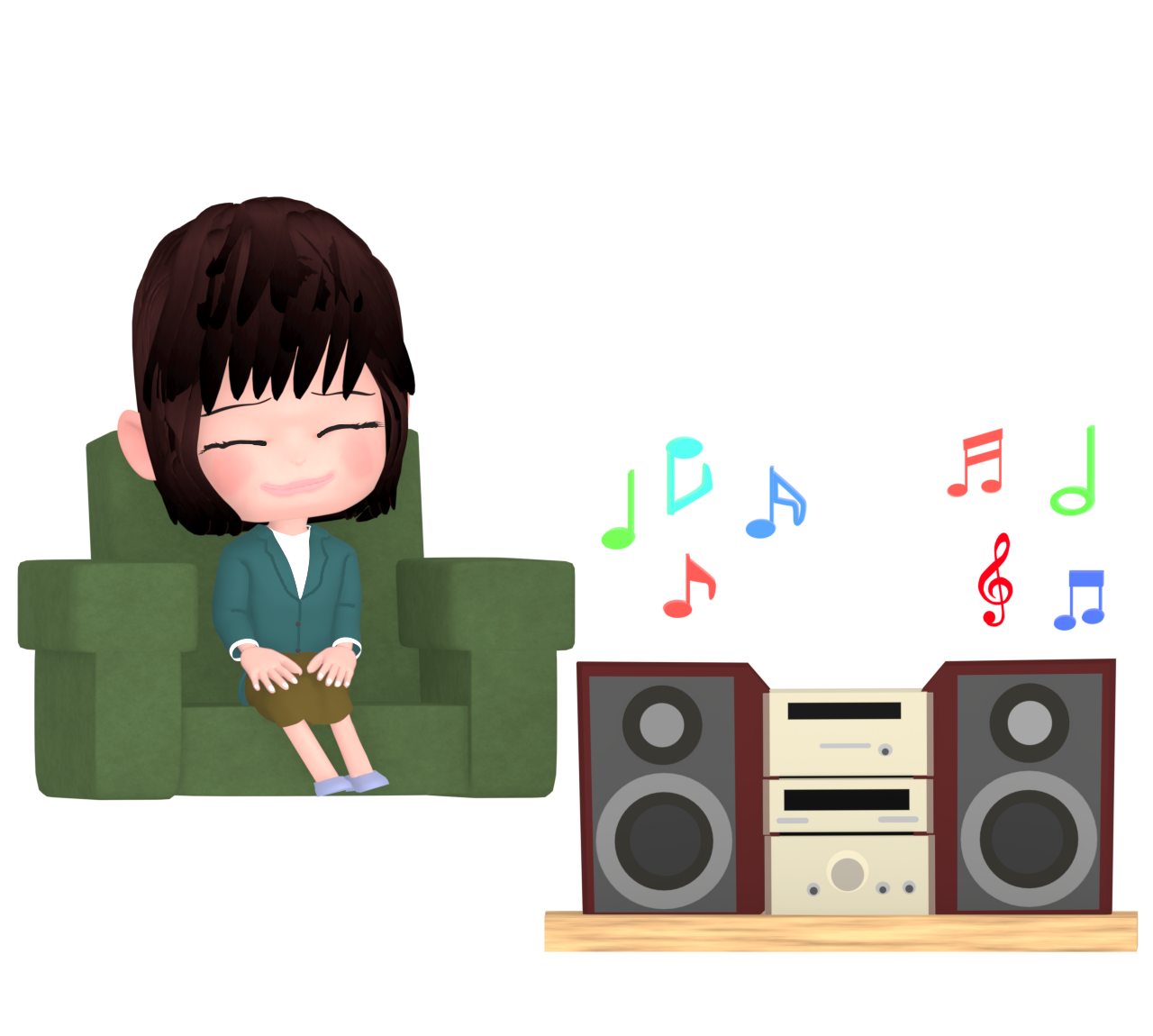 音楽鑑賞でリラックスをする女性のイラスト