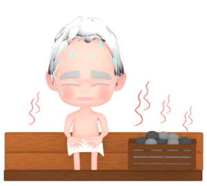 ロウリュに入るおじいちゃんのイラスト