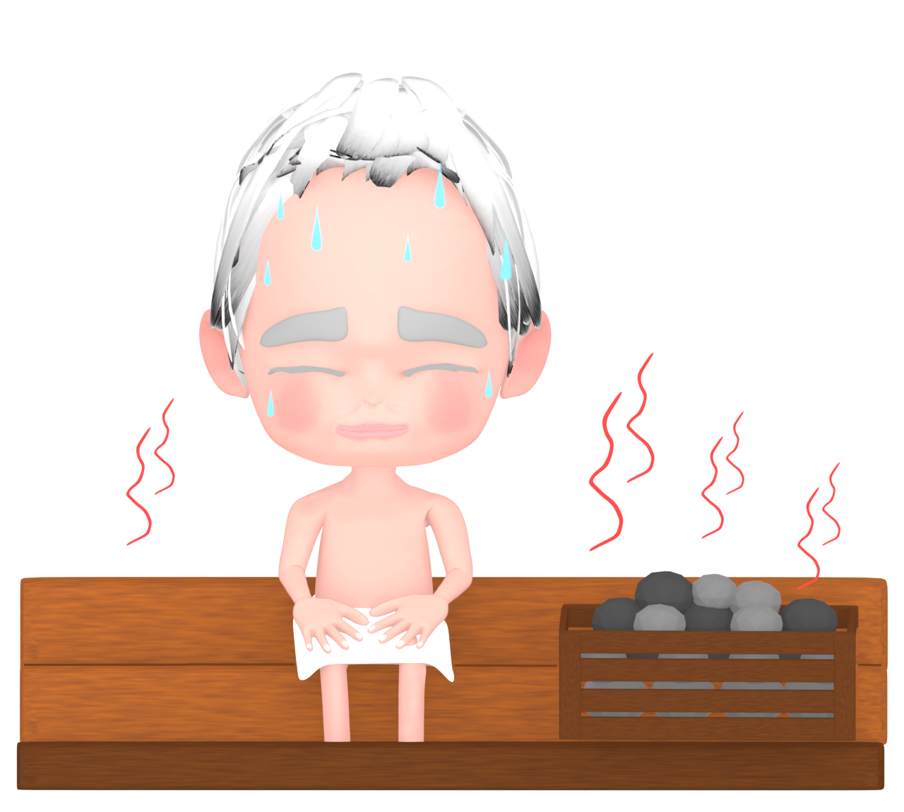 ロウリュに入るおじいちゃんのイラスト