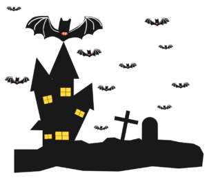 たくさんのコウモリが飛ぶお城のイラスト