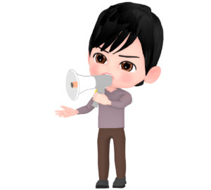 拡声器で真剣に話す男性のイラスト