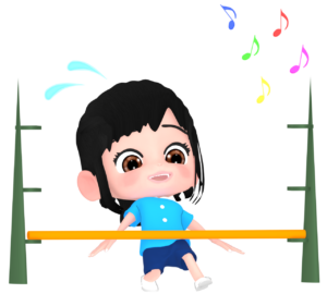 低い位置でリンボーダンスをする子供のイラスト