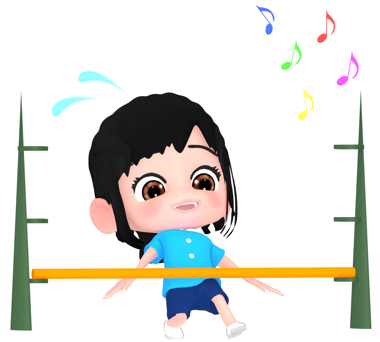 低い位置でリンボーダンスをする子供のイラスト