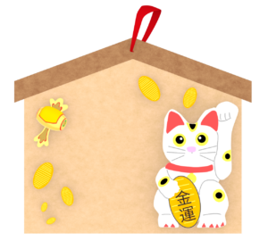 金運を呼ぶ招き猫の絵馬のイラスト