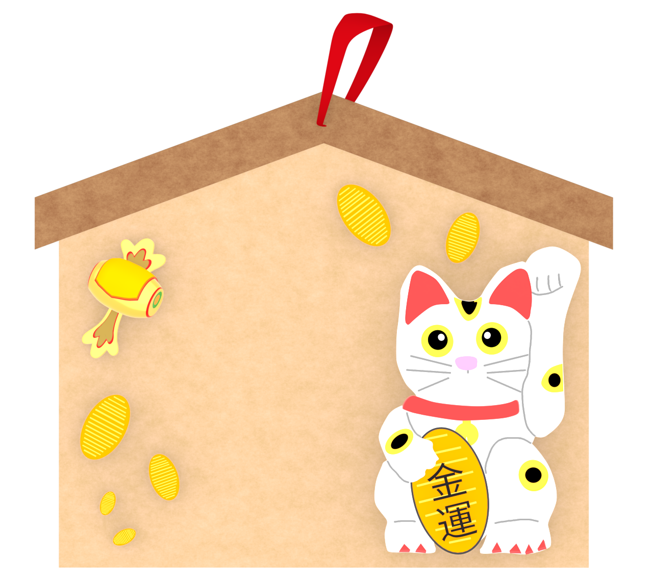 金運を呼ぶ招き猫の絵馬のイラスト