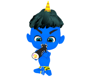 縁起物の恵方巻きを食べる青鬼のイラスト