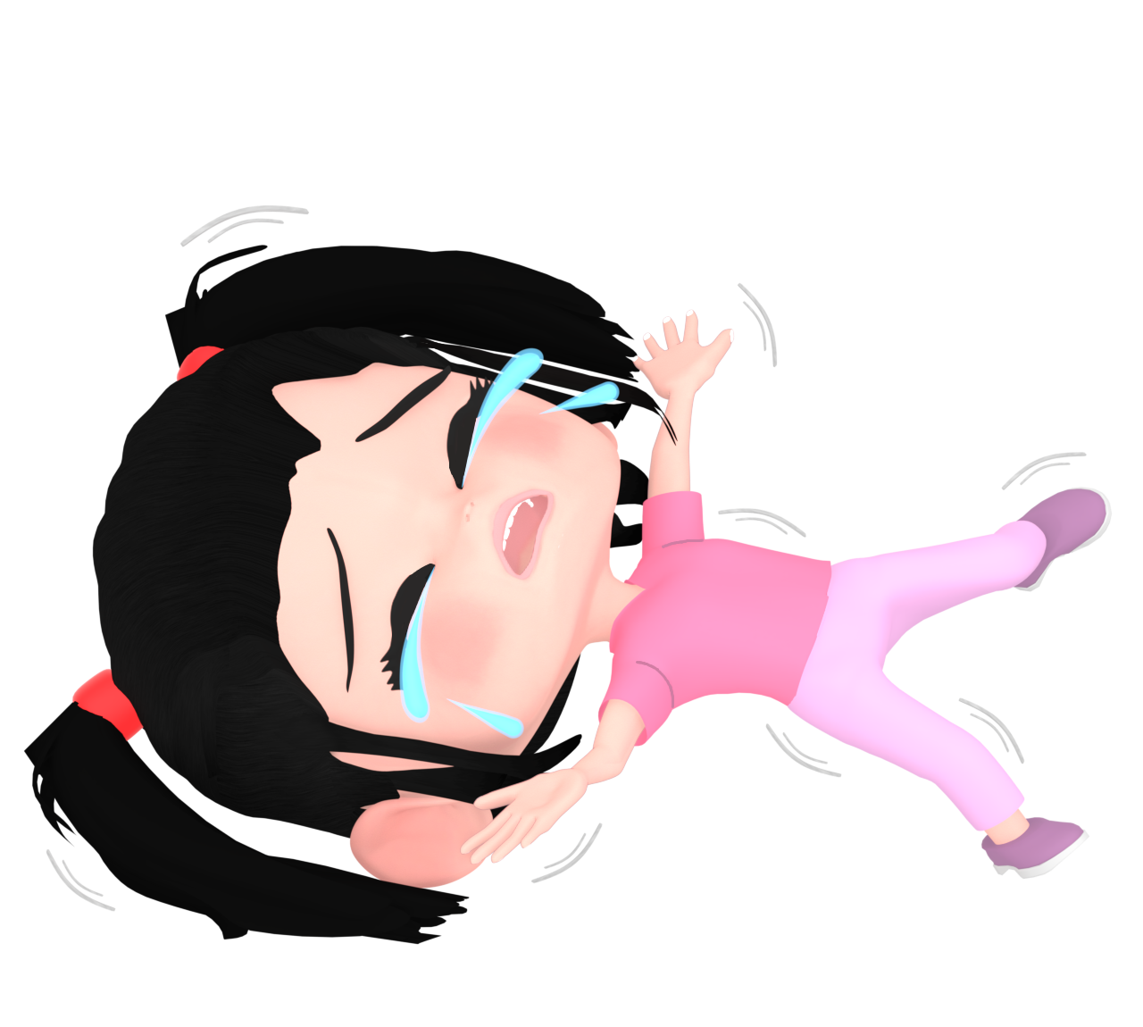寝転んで泣く女の子のイラスト