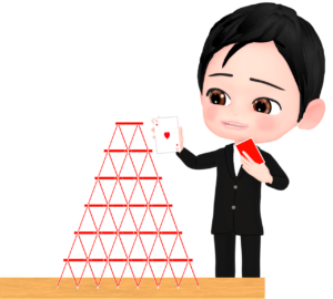 トランプタワーを作るイラスト