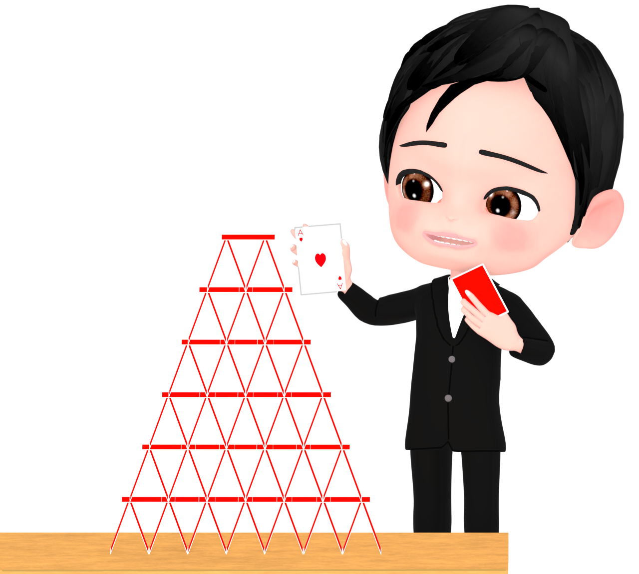 トランプタワーを作るイラスト
