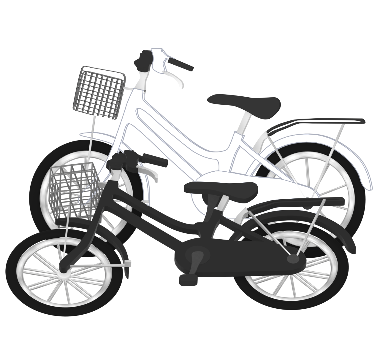 横に倒れるママチャリ自転車のイラスト