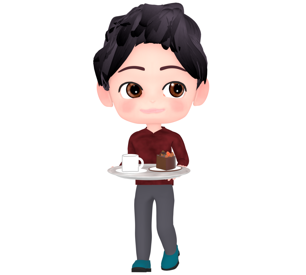 トレイでケーキを運ぶ男性のイラスト 9 トレイでケーキを運ぶ男性のイラスト