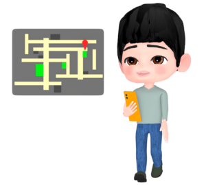 スマホで地図を確認する男性のイラスト