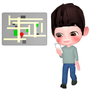 スマホで地図を確認する男性のイラスト