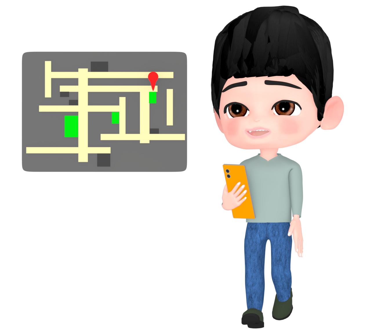 スマホで地図を確認する男性のイラスト