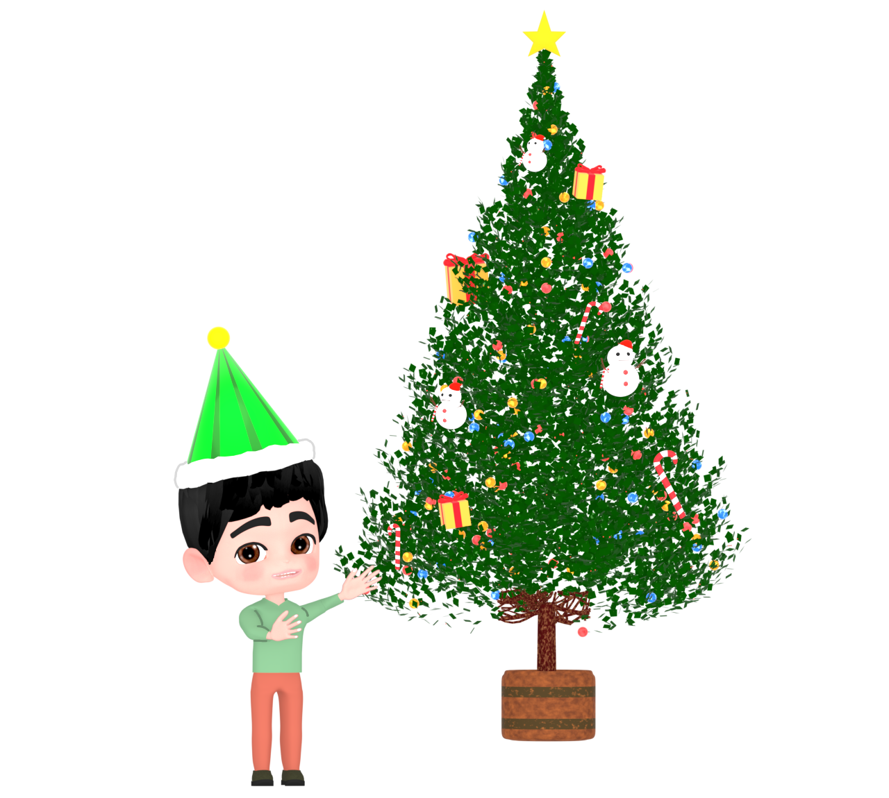 クリスマスツリーを飾る男性のイラスト
