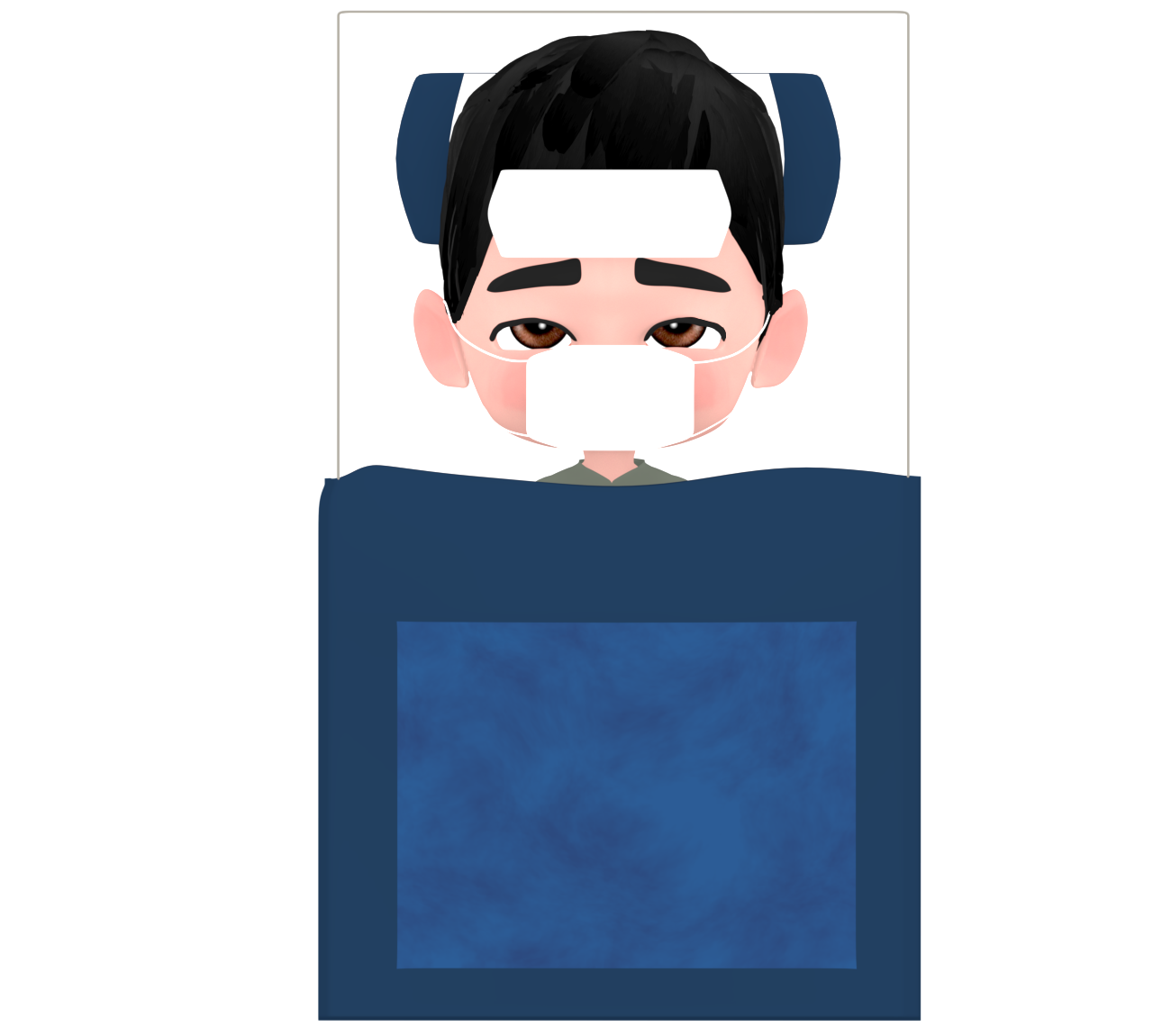 風邪でダウンをして寝込む男性のイラスト