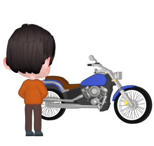 アメリカンバイクを見る男性のイラスト