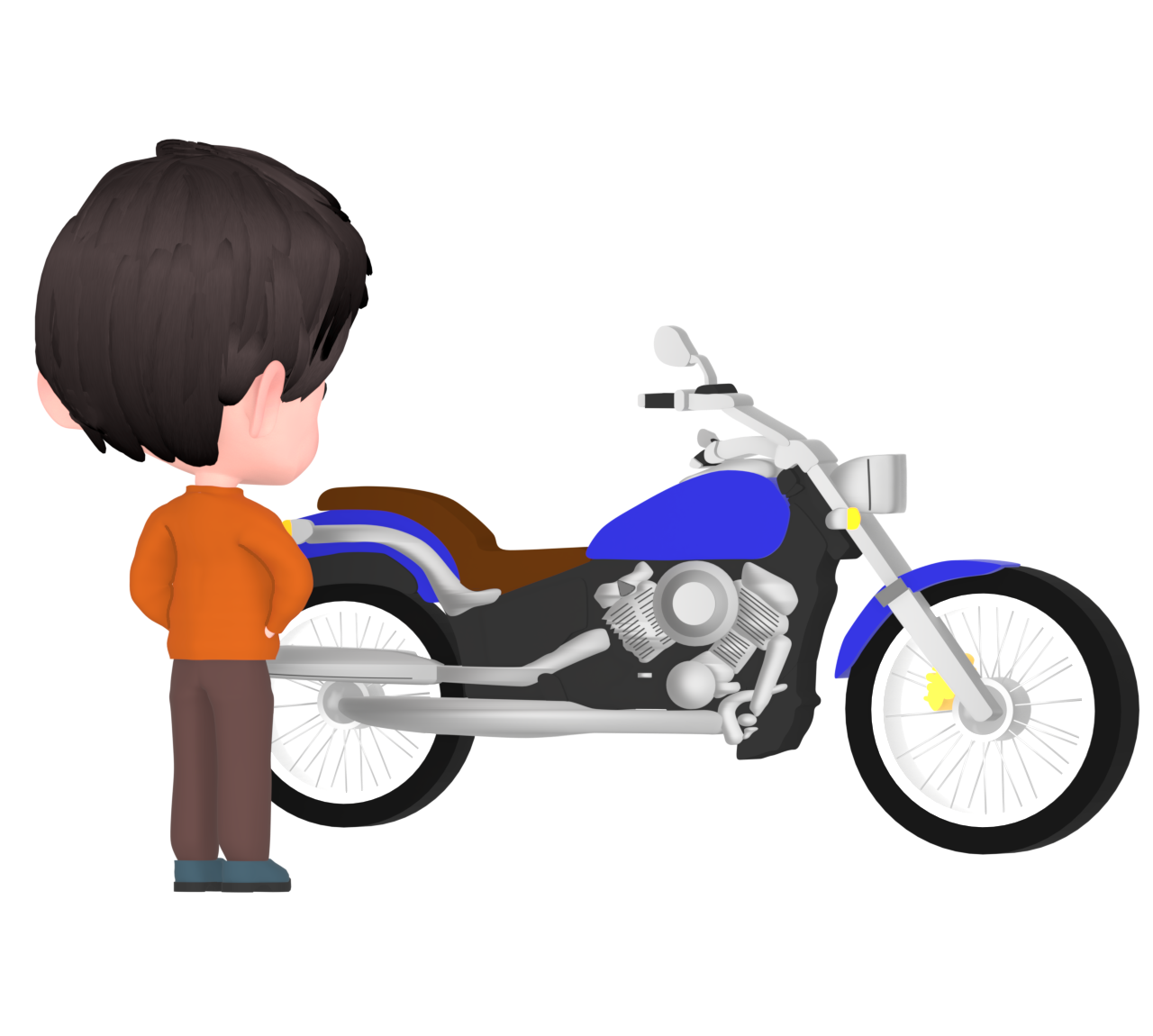 アメリカンバイクを見る男性のイラスト