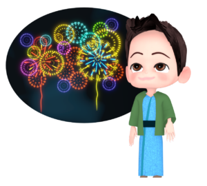 打ち上げ花火を見る人のイラスト